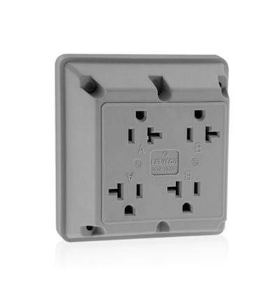 Leviton 21254-GY 20 Amp 4-in-1 Quadruplex Receptacle/Outlet, Industrial Grade