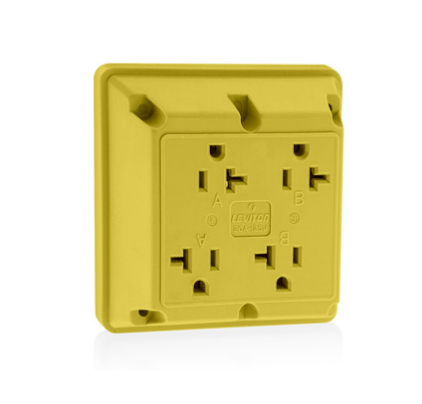 Leviton 21254-Y 20 Amp 4-in-1 Quadruplex Receptacle/Outlet, Industrial Grade