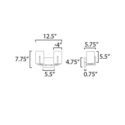 Maxim Lighting 21282SWBK Dart 2 Light Bath Vanity Wall Light Dimensions Diagram