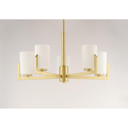 Maxim Lighting 21286SWSN Dart 5 Light Chandelier - front view showing satin nickel finish and satin white glass cylinders
