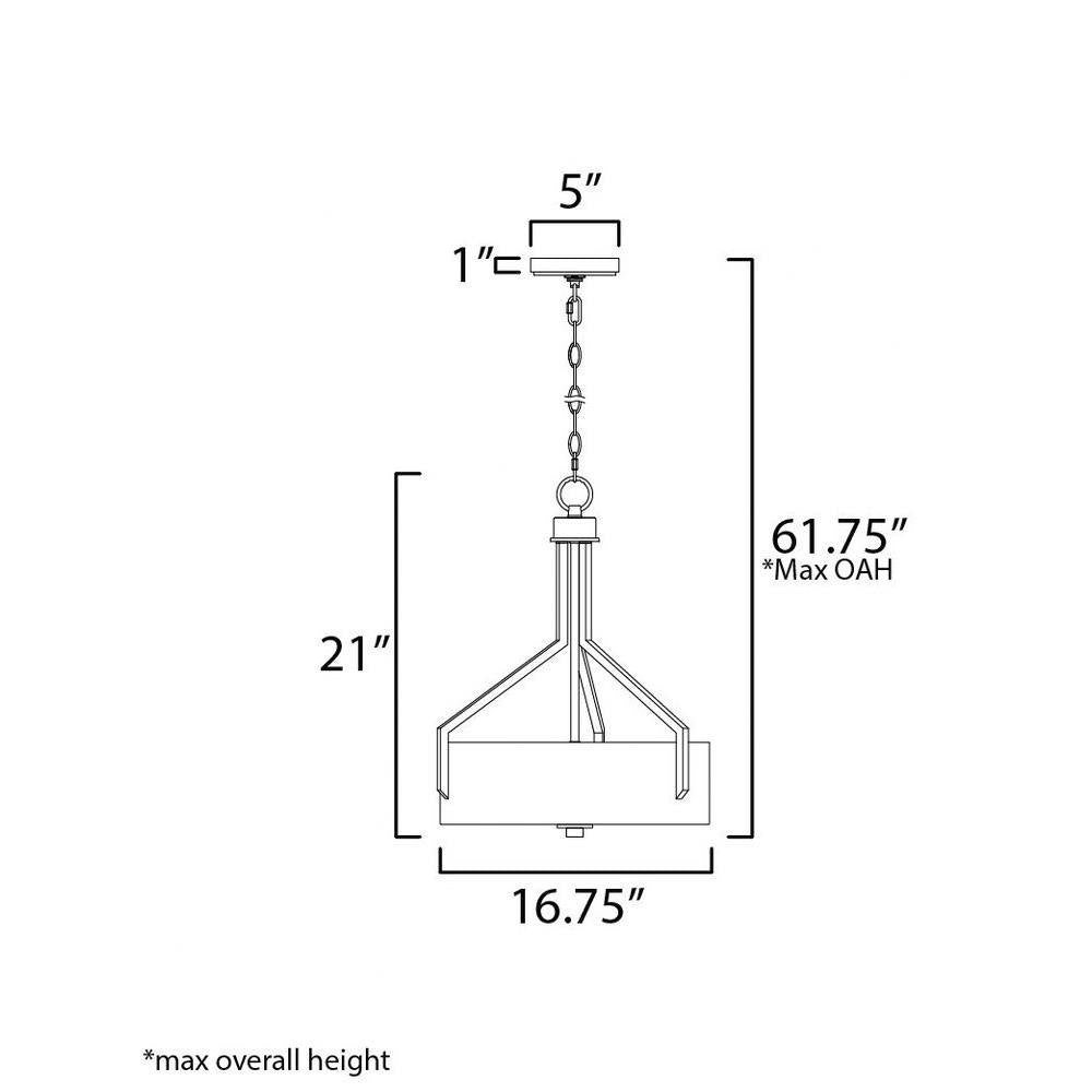 Maxim Lighting 21287SWBK Dart Pendant Ceiling Light Dimensions Diagram - 16.75 inch Wide, 21 inch Tall, 61.75 inch Max Overall Height