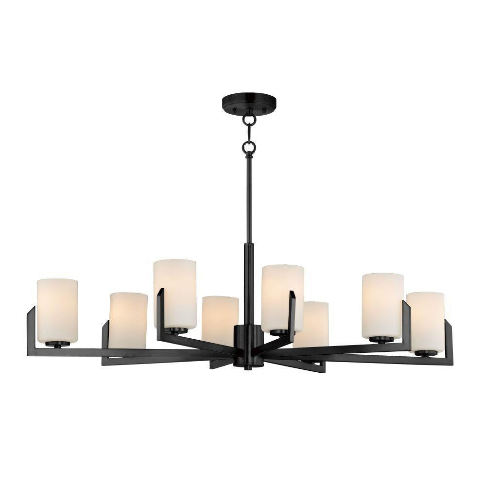 Maxim Lighting 21288SWBK Dart 8 Light Satin Black Chandelier with Satin White Glass Cylinder Shades