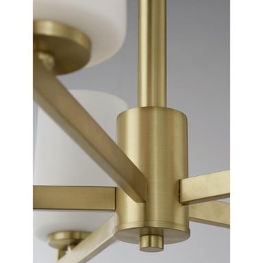 Maxim Lighting 21288SWSN Dart Chandelier close-up of center body and arm detail in Satin Brass finish