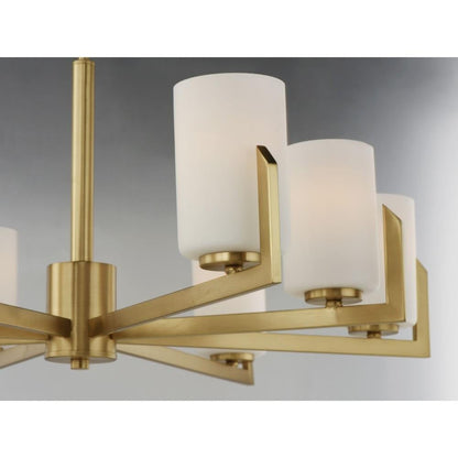 Maxim Lighting 21288SWSBR Dart Chandelier Close-Up Detail in Satin Brass with White Glass Shades