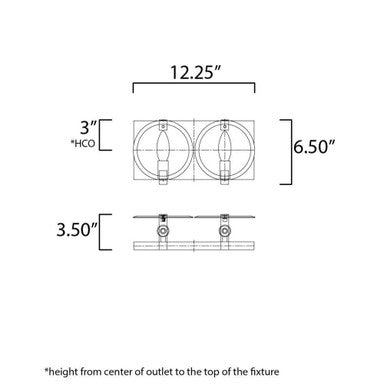 Maxim Lighting 21292CLPC Looking Glass 2 Light Polished Chrome Wall Sconce - Dimensions Diagram