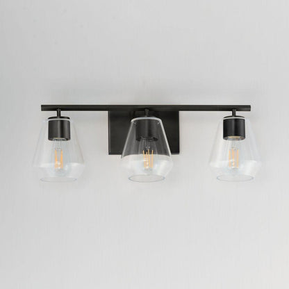 Maxim Lighting 21333CLNAB Geode 3 Light Bath Vanity Wall Light with clear angular glass shades - front lit view