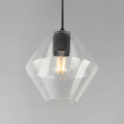 Maxim Lighting 21336CLBK Geode Pendant - Close-up detail of clear angular glass shade and knurled black collar