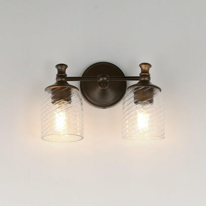 Maxim Lighting 21352CRANB Swirl 2 Light Antique Bronze Wall Sconce with Clear Ribbed Glass Shades - Lit View