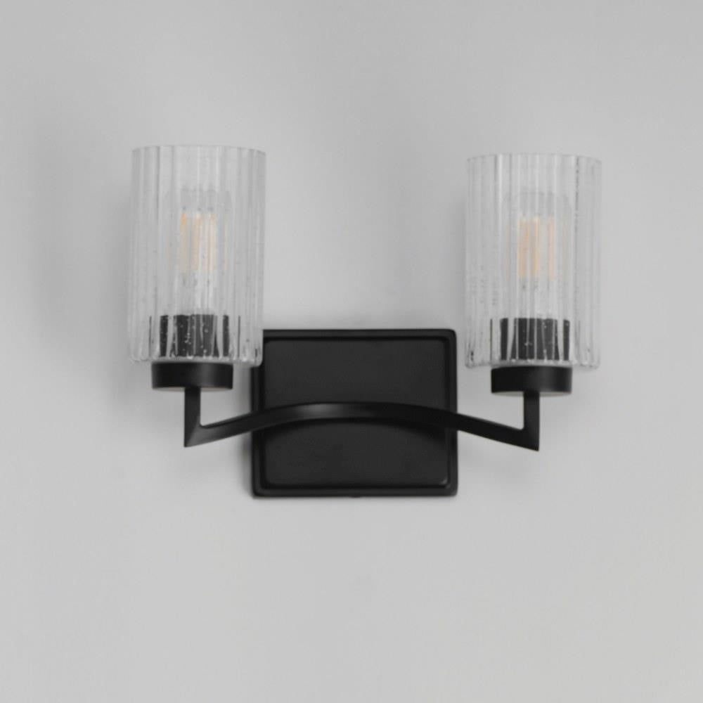 Maxim Lighting 21372CRPN Rigata 2 Light Wall Sconce with clear ribbed glass cylinders - side angle view