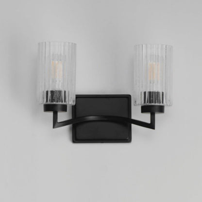 Maxim Lighting 21372CRPN Rigata 2 Light Wall Sconce with clear ribbed glass cylinders - side angle view