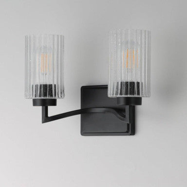 Maxim Lighting 21372CRPN Rigata 2 Light Wall Sconce with clear ribbed glass cylinders - angled perspective