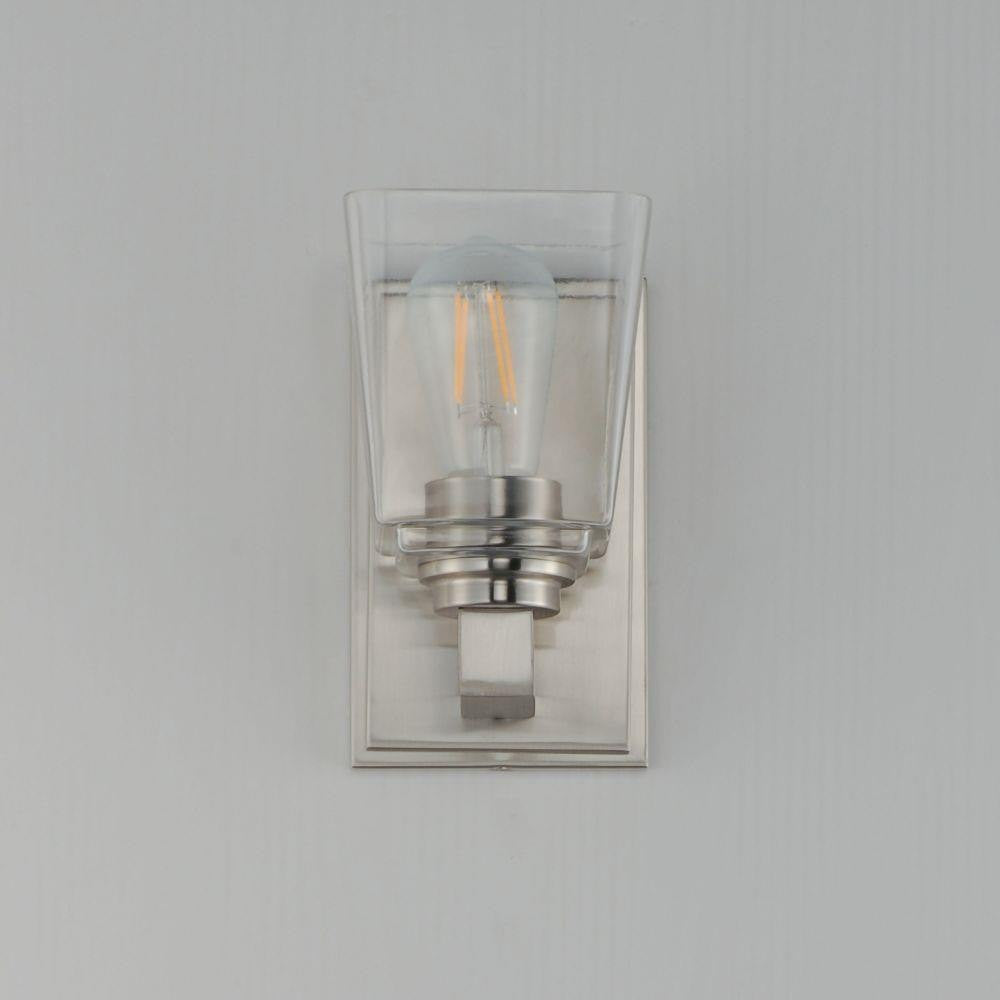 Maxim Lighting 21381CLSN Cubos Satin Nickel Wall Sconce Unlit on Gray Wall