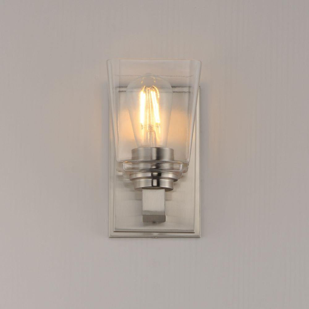 Maxim Lighting 21381CLSN Cubos Satin Nickel Wall Sconce Illuminated on Gray Wall