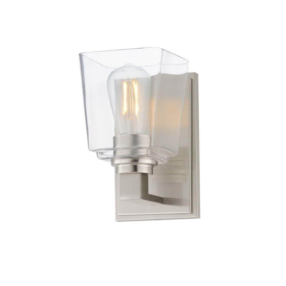 Maxim Lighting 21381CLSN Cubos 1 Light Satin Nickel Wall Sconce with Clear Tapered Glass Shade - White Background