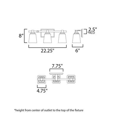 Maxim Lighting 21383CLSN Cubos 3 Light Satin Nickel Bath Vanity Wall Light - Dimensions Diagram
