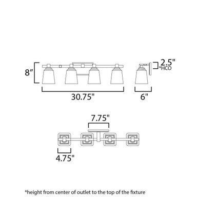 Maxim Lighting 21384CLSN Cubos 4 Light Satin Nickel Bath Vanity Wall Light - Dimensions Diagram