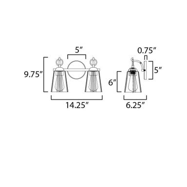 Maxim Lighting 21392CLBK Jackson Hole Wall Sconce Dimension Diagram - 9.75 Inch Tall 14.25 Inch Wide