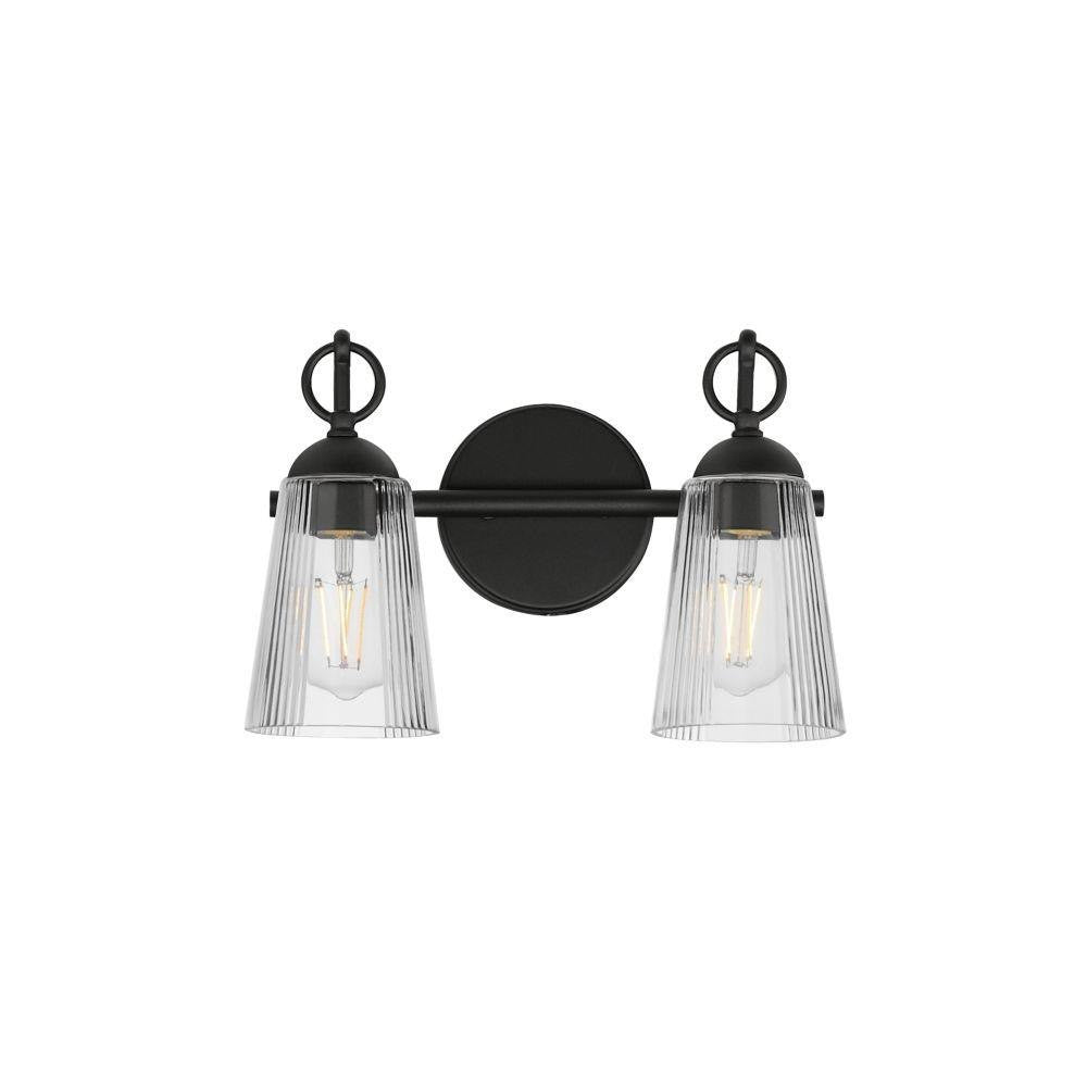 Maxim Lighting 21392CLBK Jackson Hole 2 Light Black Bath Vanity Wall Sconce with Clear Fluted Glass Shades - Front View White Background