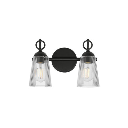 Maxim Lighting 21392CLBK Jackson Hole 2 Light Black Bath Vanity Wall Sconce with Clear Fluted Glass Shades - Front View White Background
