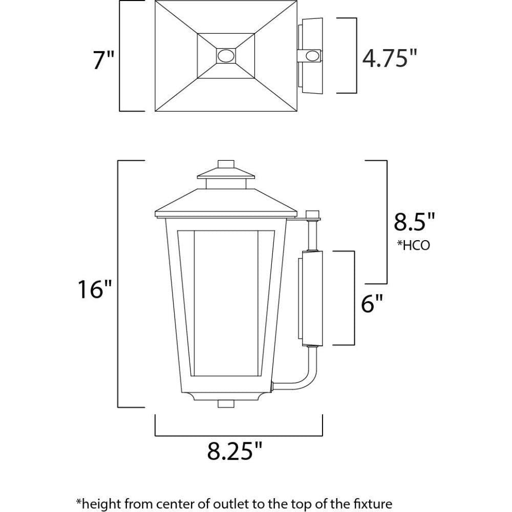 Maxim Lighting 2142CLFTAT Aberdeen Outdoor Wall Lantern Dimensions Diagram
