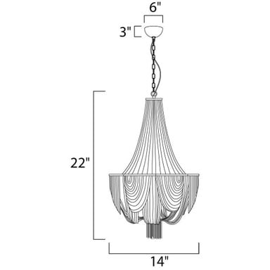 Maxim Lighting 21464NKPN Chantilly 6 Light Polished Nickel Chandelier Ceiling Light - Dimensions Diagram