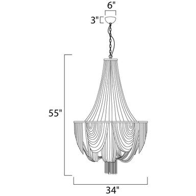 Maxim Lighting 21467NKPN Chantilly Chandelier - Dimension Diagram 34 Inch Wide 55 Inch High