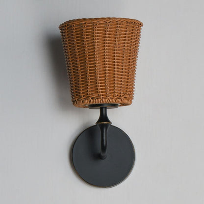 Maxim Lighting 21481WWTNAB Baja 1 Light Wall Sconce Close-Up Wicker Rattan Shade Detail