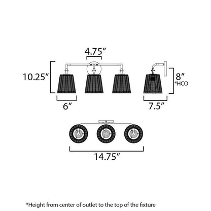 Maxim Lighting 21483NADBZ Baja Bath Vanity Wall Light Dimensions Diagram
