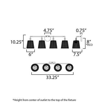 Maxim Lighting 21484WWTNAB Baja 4 Light Bath Vanity Dimensions Diagram