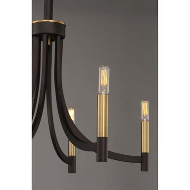Maxim Lighting 21526SN Lyndon Chandelier arm and tubular candle holder detail view