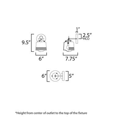 Maxim Lighting 21531WTBK Eureka Wall Sconce dimensions diagram 9.5 inch tall 6 inch wide