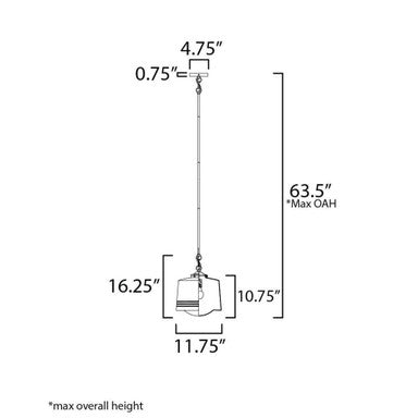 Maxim Lighting 21532WTBK Eureka 1 Light Matte Black Pendant Ceiling Light - line drawing dimensions