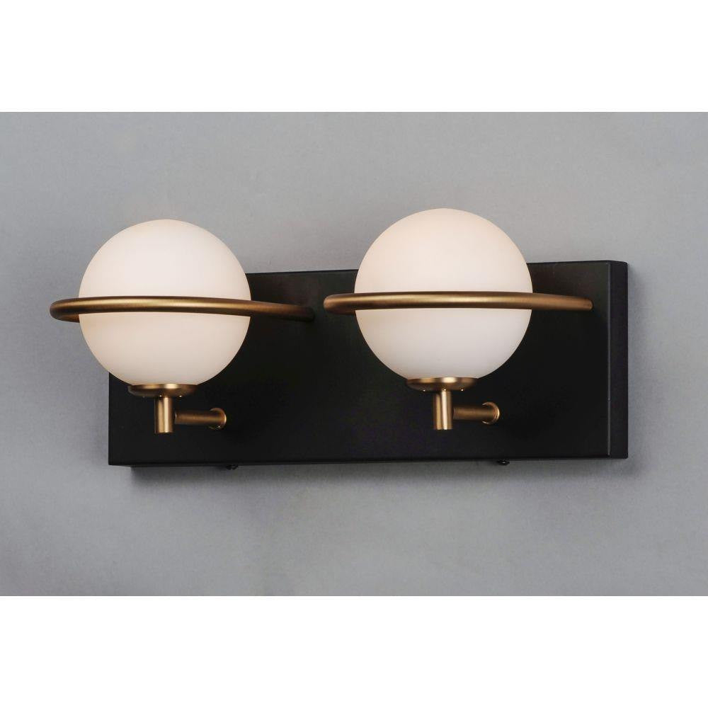Maxim Lighting 21602SWBKGLD Revolve 2 Light Bath Vanity Wall Light in Black and Gold - Front View on Gray Background