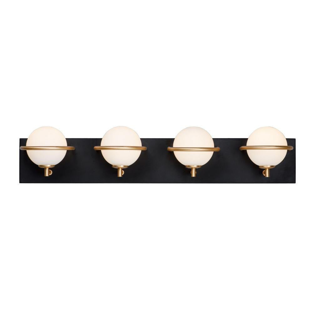 Maxim Lighting 21604SWBKGLD Revolve 4 Light 27 Inch Black and Gold Bath Vanity Wall Light - Front View on White