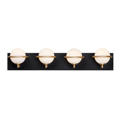 Maxim Lighting 21604SWBKGLD Revolve 4 Light 27 Inch Black and Gold Bath Vanity Wall Light - Front View on White