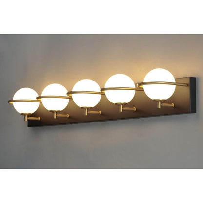 Maxim Lighting 21605SWBKGLD Revolve 5 Light Black and Gold Bath Vanity Wall Light Illuminated View