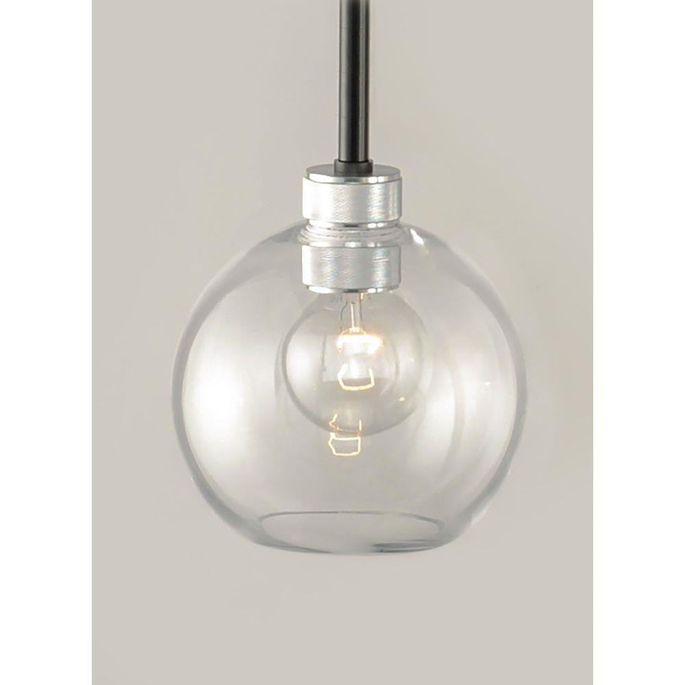 Maxim Lighting 21619CLBKAL Vessel Mini Pendant Close-Up Detail of Clear Glass Globe and Aluminum Socket
