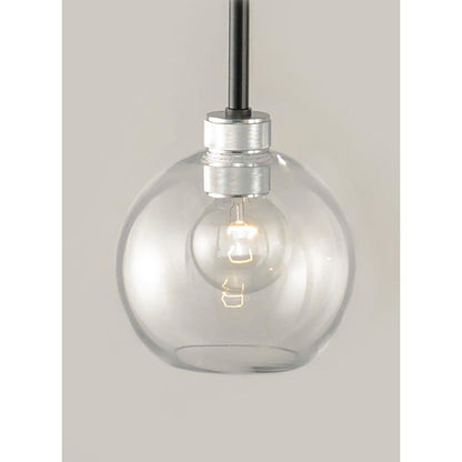 Maxim Lighting 21619CLBKAL Vessel Mini Pendant Close-Up Detail of Clear Glass Globe and Aluminum Socket