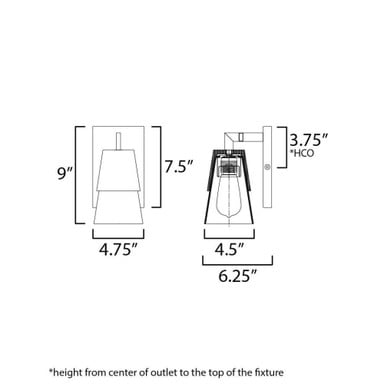 Maxim Lighting 21621CLWNBK Carpenter 1 Light Walnut and Black Bath Vanity Wall Light - Dimensions Diagram