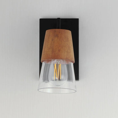 Maxim Lighting 21621CLWNBK Carpenter 1 Light Walnut and Black Bath Vanity Wall Light - Front View Gray Background