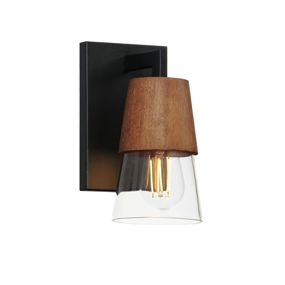 Maxim Lighting 21621CLWNBK Carpenter 1 Light Walnut and Black Bath Vanity Wall Light - Angle View White Background