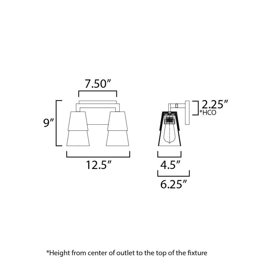 Maxim Lighting 21622CLWNBK Carpenter 2 Light Bath Vanity Wall Light - Dimensions Diagram