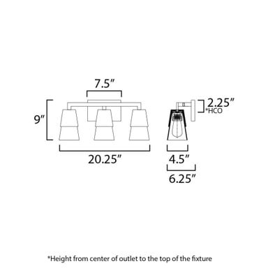 Maxim Lighting 21623CLWNBK Carpenter 3 Light Bath Vanity Wall Light - Dimensions Diagram