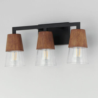Maxim Lighting 21623CLWNBK Carpenter 3 Light Walnut/Black Bath Vanity Wall Light - Angle View