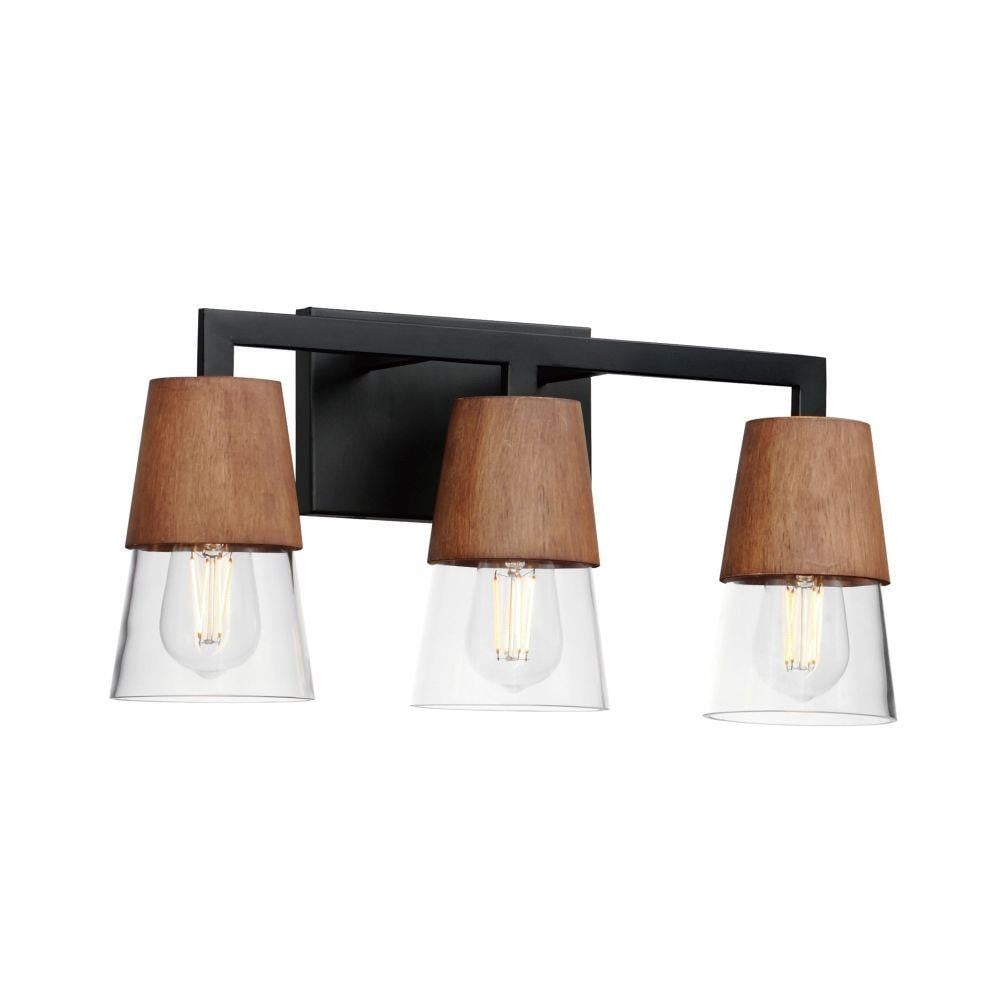 Maxim Lighting 21623CLWNBK Carpenter 3 Light Walnut/Black Bath Vanity Wall Light - White Background