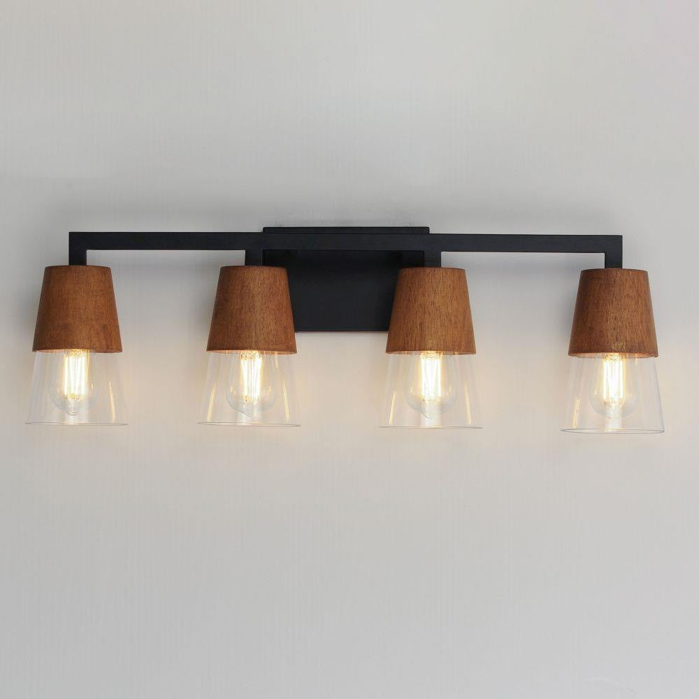 Maxim Lighting 21624CLWNBK Carpenter 4 Light Walnut/Black Bath Vanity Wall Light - Front View Lit