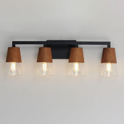 Maxim Lighting 21624CLWNBK Carpenter 4 Light Walnut/Black Bath Vanity Wall Light - Front View Lit