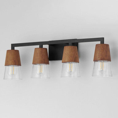 Maxim Lighting 21624CLWNBK Carpenter 4 Light Walnut/Black Bath Vanity Wall Light - Top View Lit