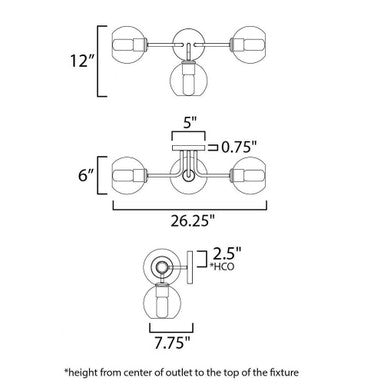 Maxim Lighting 21633CLNAB Knox Bath Vanity Wall Light Dimension Diagram