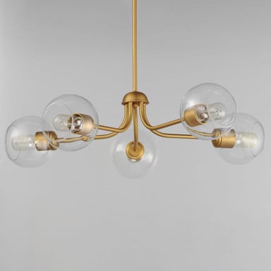Maxim Lighting 21635CLNAB Knox 5 Light 30 inch Natural Aged Brass Chandelier Ceiling Light on gray background